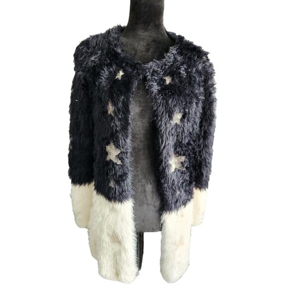 Dor Dor Couture Star Eyelash Chenille Fuzzy Metallic 2 Tone Open Cardigan M - Picture 4 of 8
